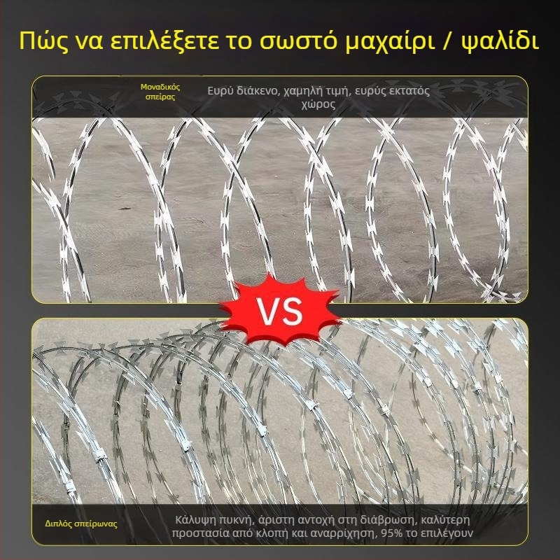 Αγκάθωτο συρμάτινο πλέγμα, γαλβανισμένο, μονό στριφτό, δεξιό τύλιγμα, εφελκυστική αντοχή 1000 MPa, αντι-κλοπή