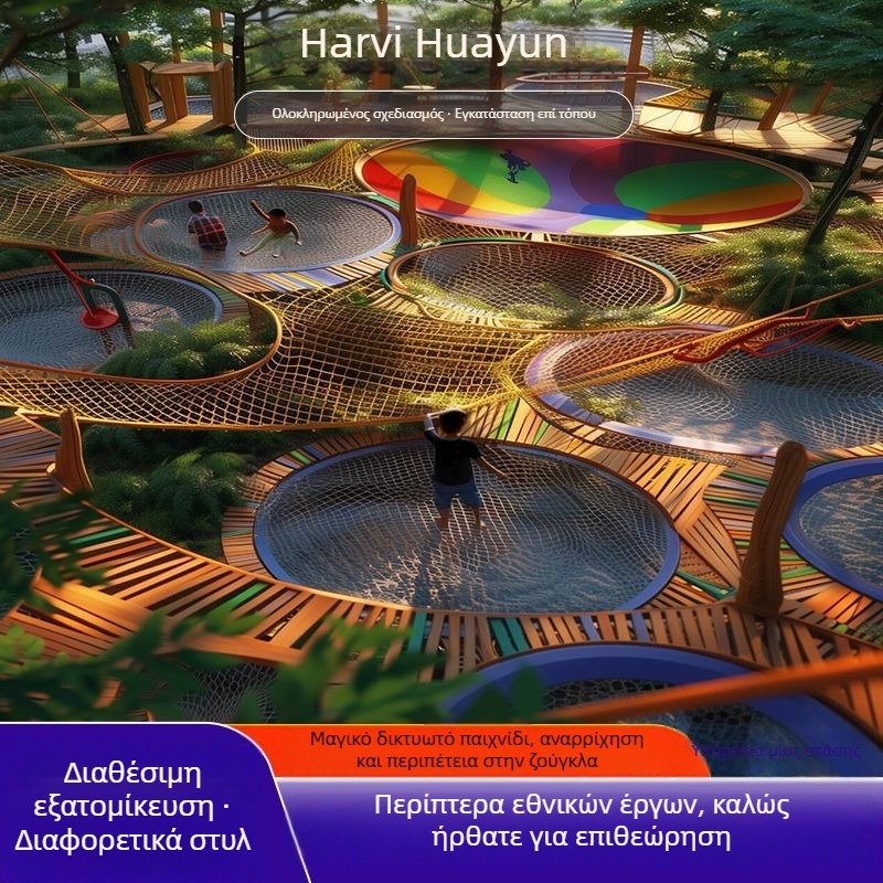 Εξωτερικό μαγικό δίκτυ για αναρρίχηση — νάιλον σχοινί, δίκτυο αναρρίχησης, μεγάλο μη κανονικό πλέγμα επέκτασης, προσαρμογή διαθέσιμη