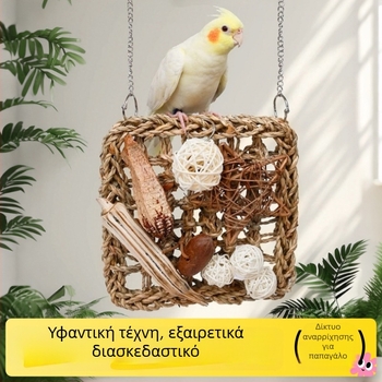 Παιχνίδι για παπαγάλους – Δίκτυο αναρρίχησης με φυσική ράταν μπάλα, σχέδιο μασήματος για ανακούφιση άγχους σε κατοικίδια πουλιά