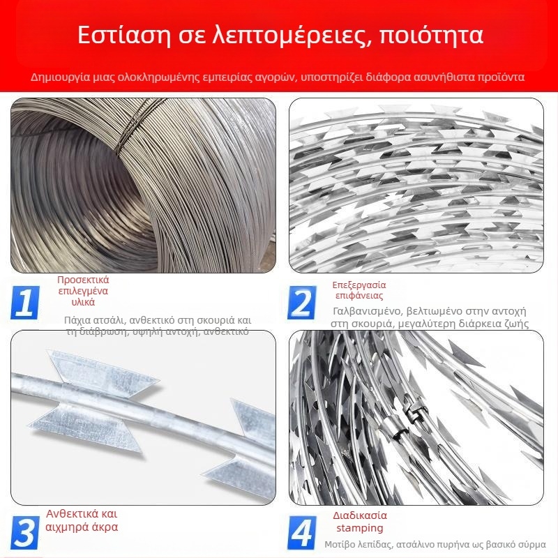 Γαλβανισμένος σύρμα με λεπίδες, μονή στροφή, δεξιά στροφή, εφελκυστική δύναμη 1000, αντικλοπή