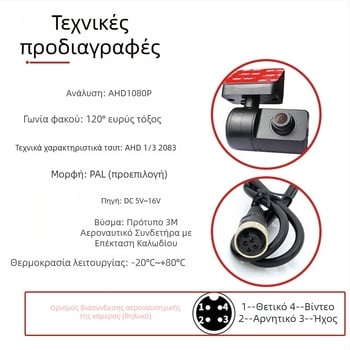 Κάμερα υπέρυθρης όρασης με μπροστινή προβολή για αυτοκίνητα online/ταξί, μονοκαναλική, μοντέλο LA-AHD805, ανάλυση 1920x1080, βίντεο AHD, 360° ρύθμιση