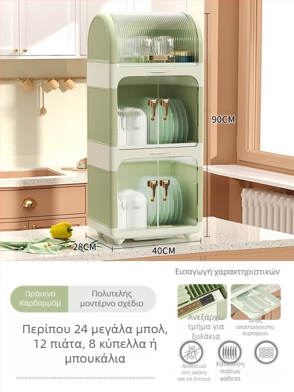 Πλαστικό δοχείο αποθήκευσης μπολ και μαχαιροπίρουνα κουζίνας με καπάκι – οργανωτής ντουλαπιού, πολυχρηστικό και φορητό, απλός σχεδιασμός (Άνοιξη 2024)