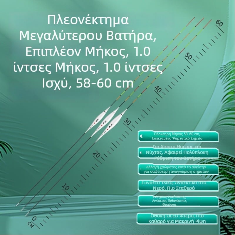 Charming Eyes OLED φωτιζόμενος φουσκώ με υψηλή ευαισθησία, δείκτης δαγκώματος που αλλάζει χρώμα, χρήση ημέρας και νύχτας, ηλεκτρονικός φουσκώ με διαδρομή 60 mm για κυπρίνο και χορτοφάγο κυπρίνο