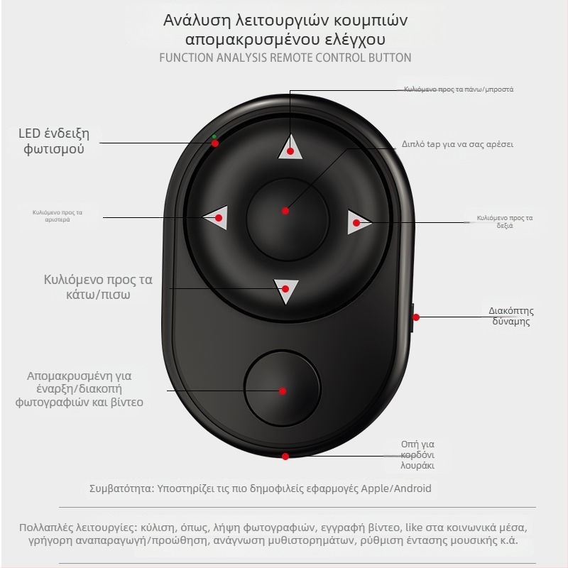 Ασύρματο Bluetooth τηλεχειριστήριο για smartphone – πολυλειτουργικό για selfie και live streaming, εμβέλεια 10 μ, μοντέλο JS-YK