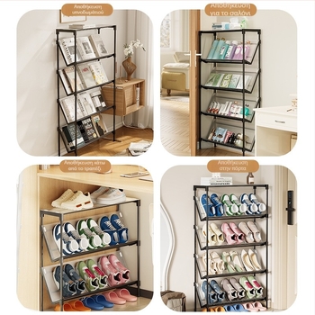 Κεκλιμένο μεταλλικό ράφι παπουτσιών πολλαπλών επιπέδων για κοιτώνες, πόρτες και διαδρόμους — εξοικονόμηση χώρου, πολυλειτουργικό