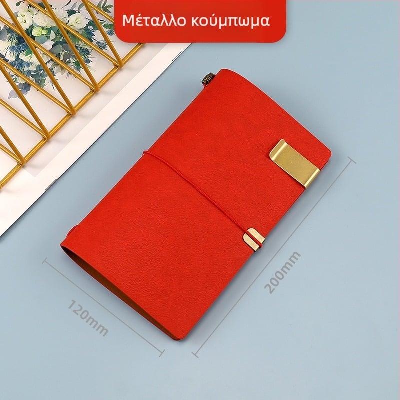 Ρετρό σημειωματάριο με PU κάλυμμα, εσωτερικές σελίδες από kraft χαρτί, δέσιμο με σύρμα και κόλλα