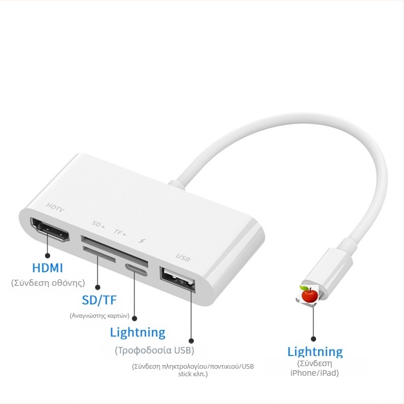 ESYNC μετατροπέας hub 5-σε-1 από Apple σε HDMI για προβολή οθόνης: HDMI, SD/TF, USB, PD; συμβατό με iOS, ανάλυση 1920x1080, βιντεοδιάσκεψη