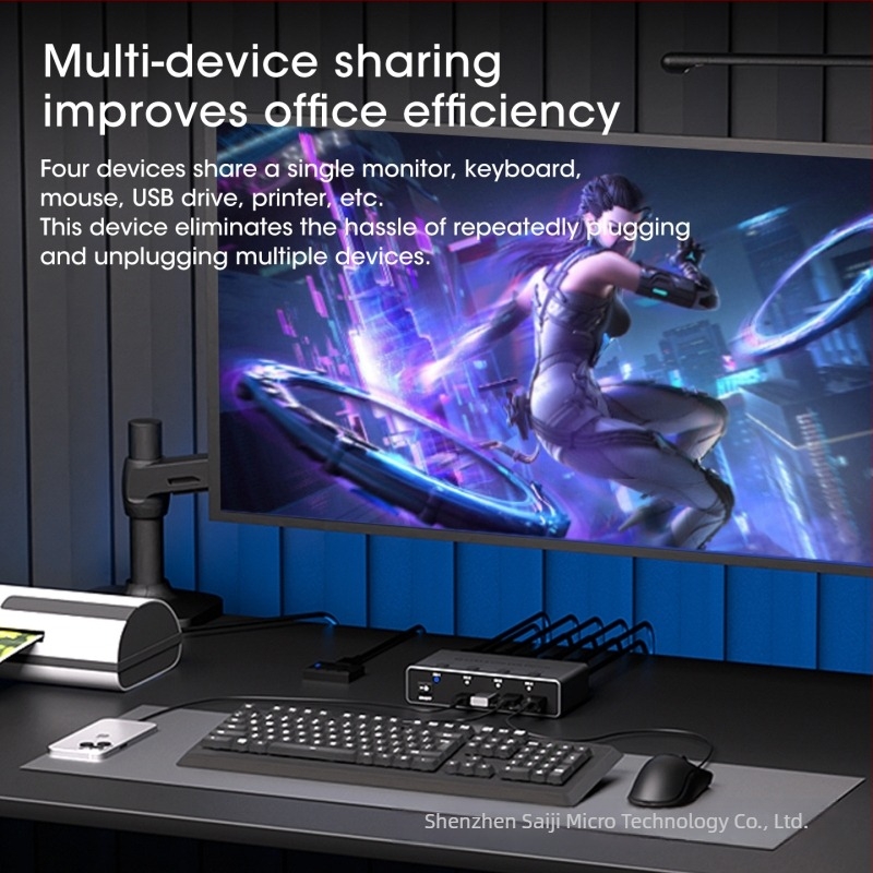 Sajimic Km401-f Διακόπτης KVM, HDMI, 4-σε-1 είσοδες, USB 3.0, 8K60Hz, μοιράζεται οθόνη, ποντίκι και πληκτρολόγιο