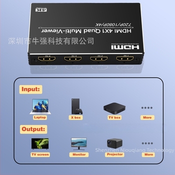 Διαχωριστής HDMI με 1 είσοδο και 4 εξόδους για προβολή πολλαπλών οθονών, 4K, Μοντέλο Nk-BT41, Niu qiang