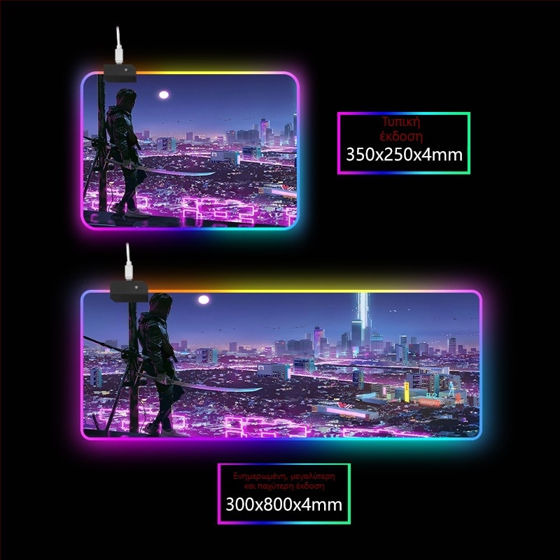 RGB φωτιζόμενη επιφάνεια γραφείου με στήριγμα καρπού, καουτσούκ+ύφασμα, θερμική μεταφορά, εκτύπωση λογοτύπου διαθέσιμη