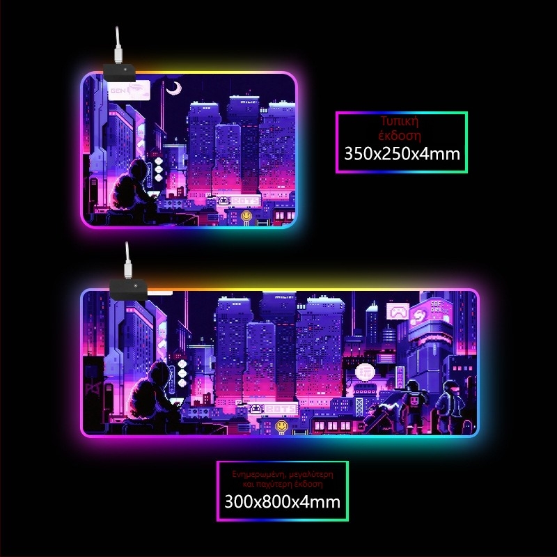 RGB φωτιζόμενη επιφάνεια γραφείου με στήριγμα καρπού, καουτσούκ+ύφασμα, θερμική μεταφορά, εκτύπωση λογοτύπου διαθέσιμη