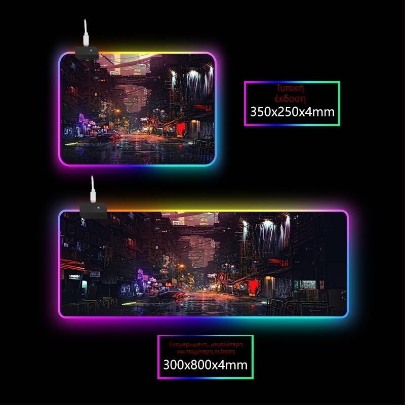 RGB φωτιζόμενη επιφάνεια γραφείου με στήριγμα καρπού, καουτσούκ+ύφασμα, θερμική μεταφορά, εκτύπωση λογοτύπου διαθέσιμη