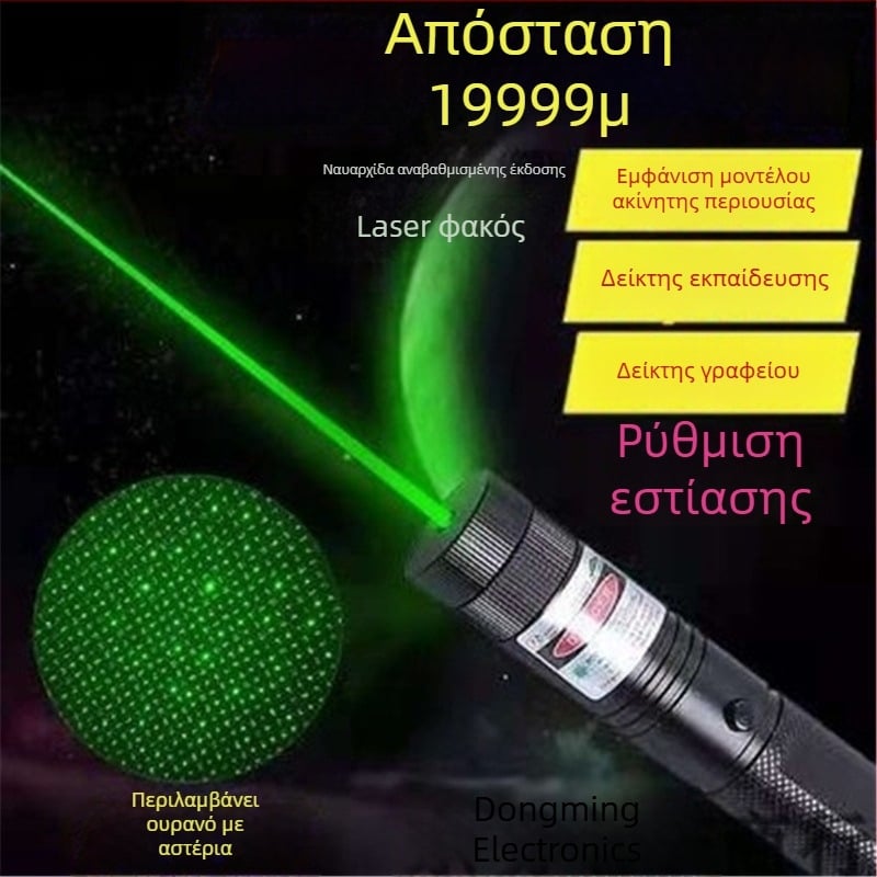 Στυλό-φακός με λέιζερ και αστρικό εφέ, λέιζερ 200 mW, ενσωματωμένη μπαταρία 2000 mAh, φόρτιση USB, περιστροφή 360°, εμβέλεια πάνω από 500 m