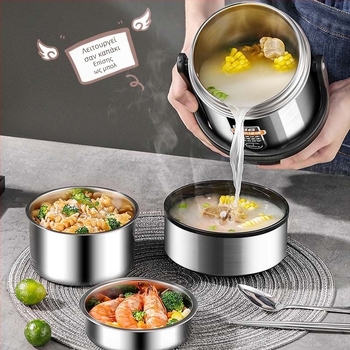 Δοχείο γευμάτων από ανοξείδωτου χάλυβα 304, κυλινδρικό, συμβατό με μικροκύματα, μονής στρώσης
