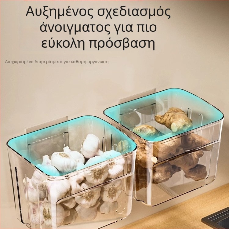 Κουζίνας Τοίχου Αποθήκευσης Κάλαθι για Πράσο, Τζίντζερ και Σκόρδο, σε Σκανδιναβικό Στυλ; πλαστικό, με εκτυπωμένο Λογότυπο