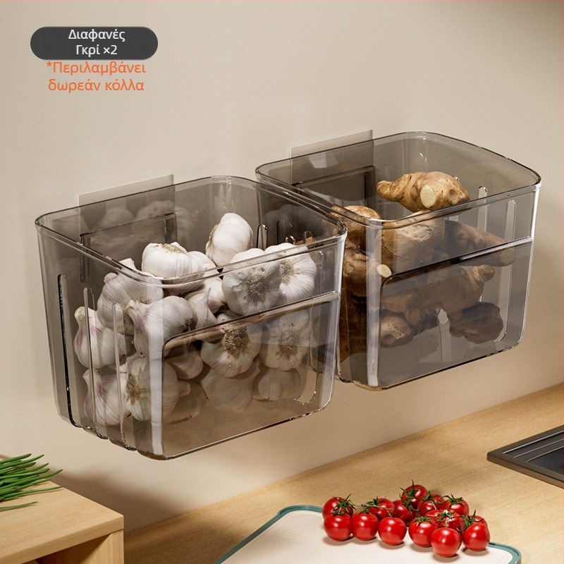 Κουζίνας Τοίχου Αποθήκευσης Κάλαθι για Πράσο, Τζίντζερ και Σκόρδο, σε Σκανδιναβικό Στυλ; πλαστικό, με εκτυπωμένο Λογότυπο