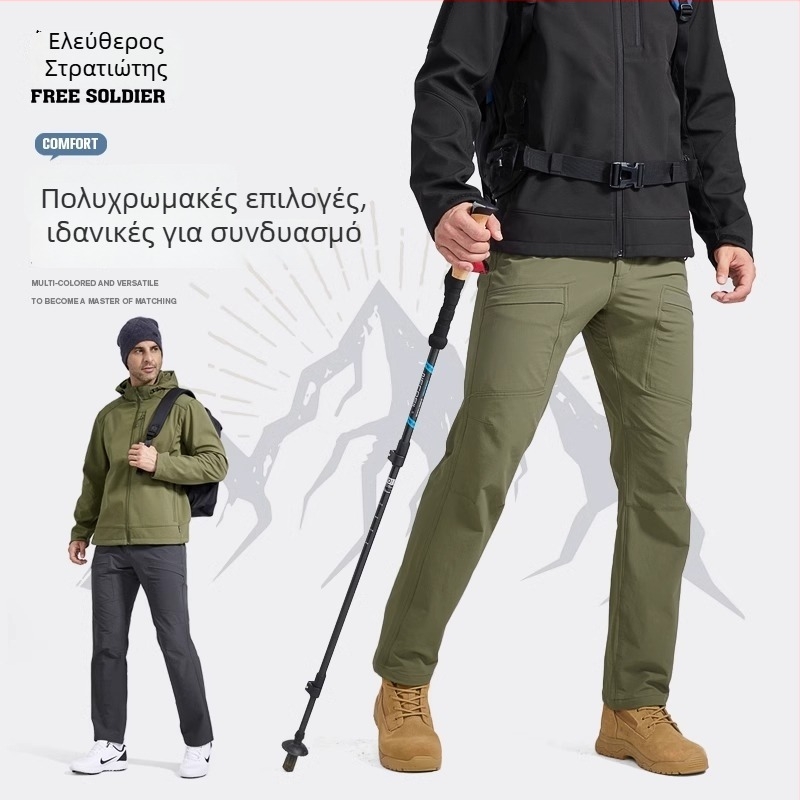 Ανδρικά εξωτερικά παντελόνια Soft Shell – φλις επένδυση, αντιανεμικά, για χειμώνα και φθινόπωρο, ύφασμα: μίξη ινών χημικών