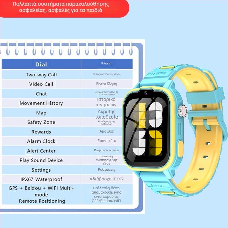 Παιδικό έξυπνο ρολόι με βιντεοκλήσεις, λήψη φωτογραφιών, απομακρυσμένο εντοπισμό GPS, προστασία από απώλεια, 512MB RAM