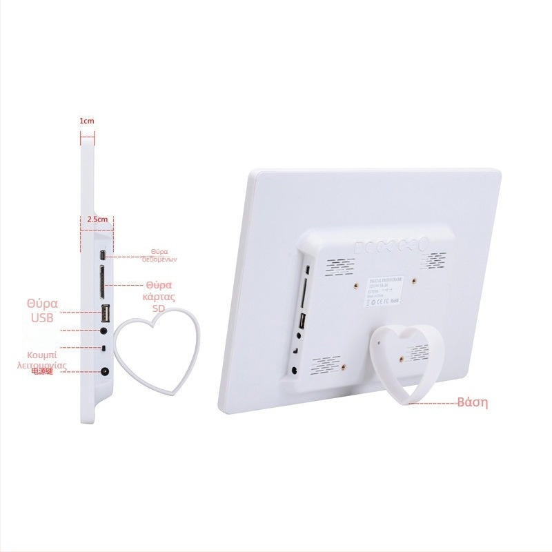 HD ψηφιακή φωτογραφική κορνίζα με χρονοδιακόπτη ON/OFF, οθόνη 1280x800, υποστήριξη καρτών MS/SD/TF/MMC, αναπαραγωγή μουσικής και βίντεο, εκτύπωση λογότυπου OEM