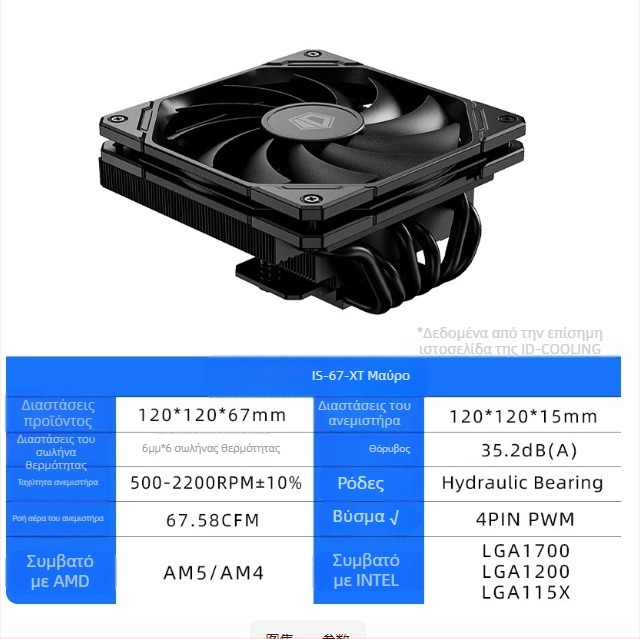 Ψύκτης CPU Id-Cooling IS-67XT, χαλκός, 6 σωλήνες θερμότητας, 1500 RPM