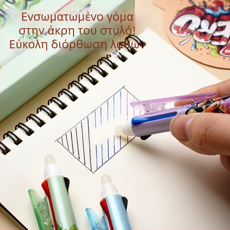 Πένα Cartoon με διαγράψιμο, μηχανισμό πατήματος, ακρη τύπου σφαιρική από ανοξείδωτο χάλυβα, πλαστικό περίβλημα