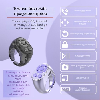 Δαχτυλίδι Bluetooth με τηλεχειριστήριο για selfies και βίντεο μικρού μήκους – συσκευή λήψης φωτογραφιών και γυρισμού σελίδων
