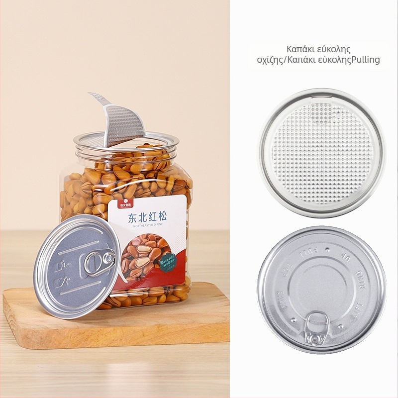 PET πλαστικός κάδος τροφίμων, διαφανής, κατάλληλος για καρύδια και αποξηραμένα φρούτα, μοντέλο 950, με μεταλλικό κρυστάλλινο καπάκι