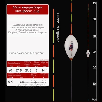 60 cm νανο φλότ για ψάρεμα — υψηλή ευαισθησία, λεπτή ουρά