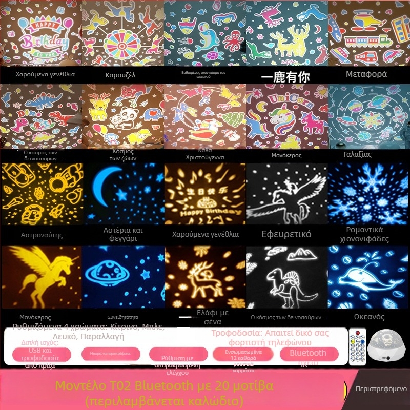 Προβολέας αστέρων για παιδιά με θεματικό αστροναύτη, νυχτερινό φως με μουσική, Bluetooth, τηλεχειριστήριο, USB ή ενσωματωμένη μπαταρία, χωρίς έξυπνο έλεγχο