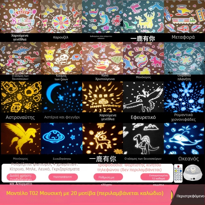 Προβολέας αστέρων για παιδιά με θεματικό αστροναύτη, νυχτερινό φως με μουσική, Bluetooth, τηλεχειριστήριο, USB ή ενσωματωμένη μπαταρία, χωρίς έξυπνο έλεγχο