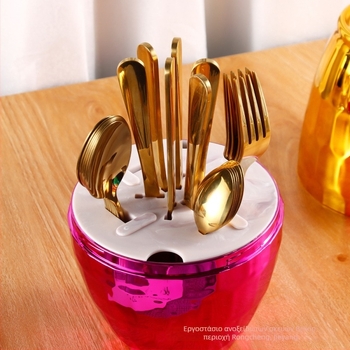 Σετ μαχαιροπίρουνα από ανοξείδωτο ατσάλι 24 τεμαχίων – μαχαίρι, πιρούνι και κουτάλι; 410 ανοξείδωτος χάλυβας, ελαφρύ φινίρισμα με κύλινδρο κάνναβης, μοντέρνο απλό στυλ