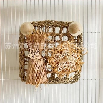 Παιχνίδι παπαγάλου με δίχτυ από ψάθα για μάσημα και μπάλα χόρτου με σχέδιο φρούτων, μοντέλο Ky2469