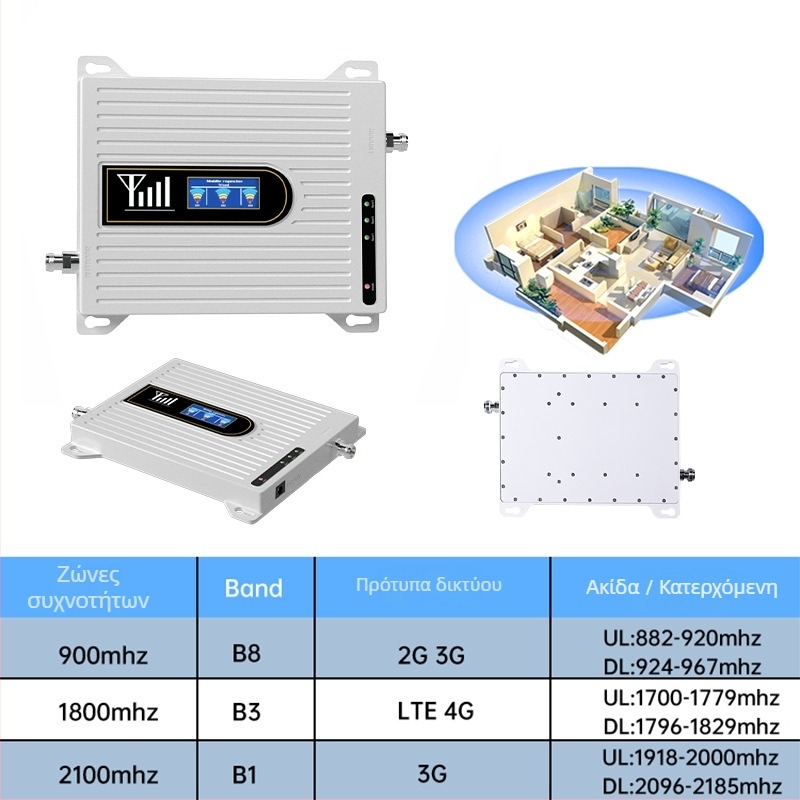 HD1810 Ενισχυτής σήματος κινητής για 2G/3G/4G/5G, φάσμα συχνοτήτων 800–2600 MHz, κάλυψη 500 m², διαστάσεις 28×18×2 cm