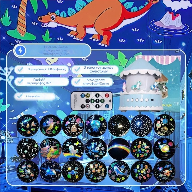 Προβολέας Αστροφεγγιάς για Παιδιά – USB τροφοδοσία, αναπαραγωγή μουσικής, ρύθμιση φωτεινότητας, τοποθέτηση σε τραπέζι
