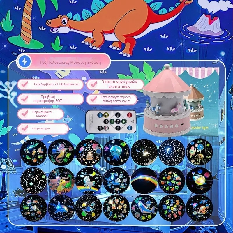 Προβολέας Αστροφεγγιάς για Παιδιά – USB τροφοδοσία, αναπαραγωγή μουσικής, ρύθμιση φωτεινότητας, τοποθέτηση σε τραπέζι