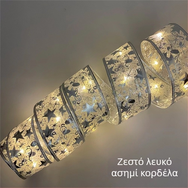 Λωρίδα φωτισμού σε σχήμα λουλουδιού από σατέν κορδέλα, 100 LED, 4,5 V, IP44, 6000K, με μπαταρία