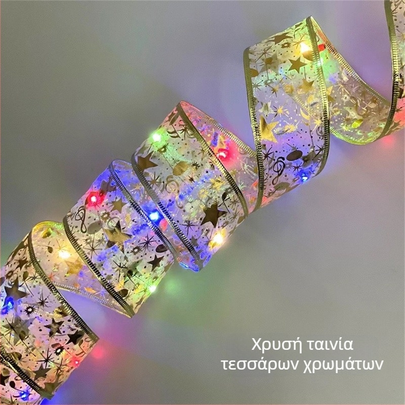 Λωρίδα φωτισμού σε σχήμα λουλουδιού από σατέν κορδέλα, 100 LED, 4,5 V, IP44, 6000K, με μπαταρία