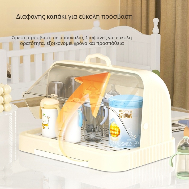 Κουτί αποθήκευσης βρεφικών ειδών σίτισης και μπιμπερό με κάλυμμα κατά της σκόνης και δίσκο αποστράγγισης; αποθήκευση βρεφικών σκευών και παιχνιδιών; διώροφο κουτί γάλακτος σε σκόνη