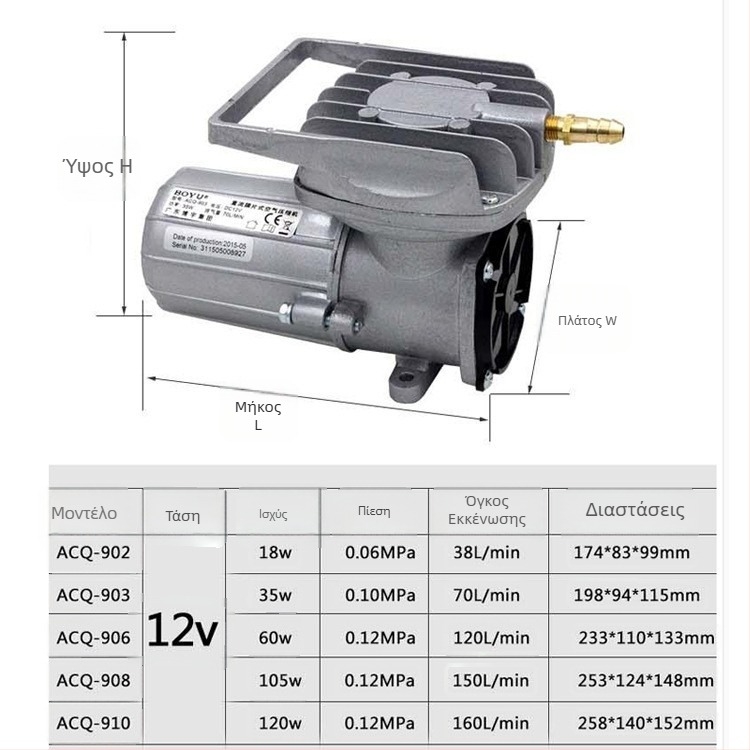 Boyu DC διαφραγματικός συμπιεστής αέρα για οξυγόνωση ενυδρείου (μοντέλα ACQ-902/903/910/903A/908A)