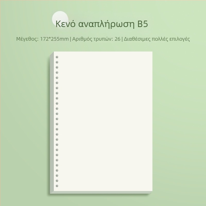 Αντικαταστάσιμος πυρήνας για μπλοκ με ελεύθερα φύλλα με οριζόντιες γραμμές και πλέγμα, Daolin χαρτί, 60 σελίδες, 26 τρύπες, κωδ. ZH-1001