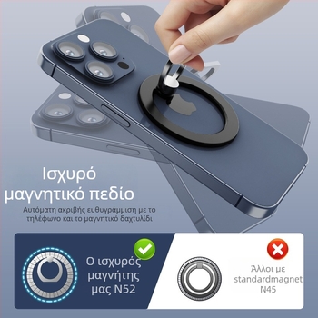 MagSafe δαχτυλιδίου στήριξης - υπερλεπτό, κράμα μετάλλων, μαγνητική πρόσδεση, συμβατό με iPhone