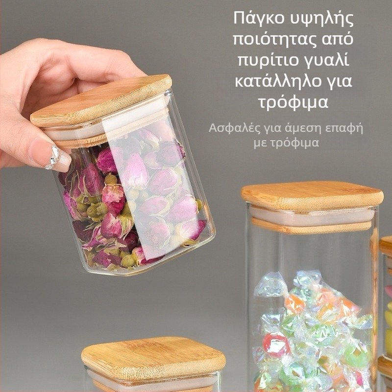 Τετράγωνο γυάλινο δοχείο αποθήκευσης από Borosilicate γυαλί, τροφίμων ποιότητας, σφραγιζόμενο για κόκκους, 800-1000 ml, κατάλληλο για φούρνο μικροκυμάτων
