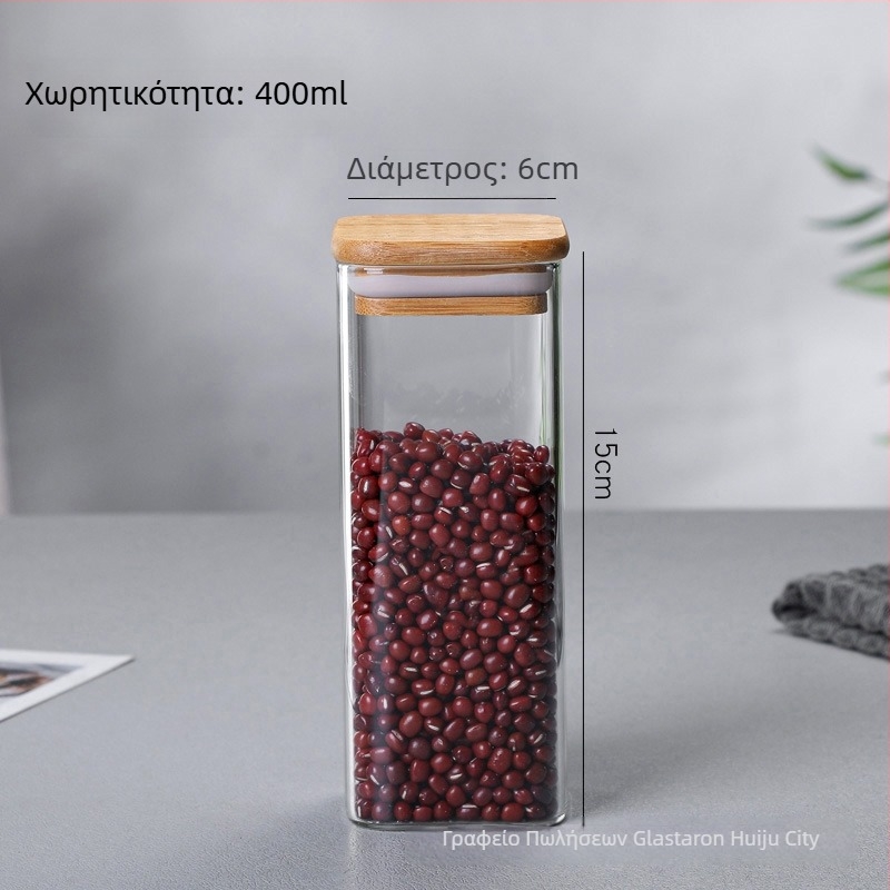 Τετράγωνο γυάλινο δοχείο αποθήκευσης από Borosilicate γυαλί, τροφίμων ποιότητας, σφραγιζόμενο για κόκκους, 800-1000 ml, κατάλληλο για φούρνο μικροκυμάτων
