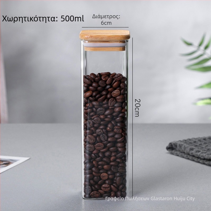 Τετράγωνο γυάλινο δοχείο αποθήκευσης από Borosilicate γυαλί, τροφίμων ποιότητας, σφραγιζόμενο για κόκκους, 800-1000 ml, κατάλληλο για φούρνο μικροκυμάτων