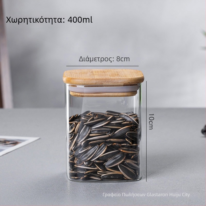 Τετράγωνο γυάλινο δοχείο αποθήκευσης από Borosilicate γυαλί, τροφίμων ποιότητας, σφραγιζόμενο για κόκκους, 800-1000 ml, κατάλληλο για φούρνο μικροκυμάτων