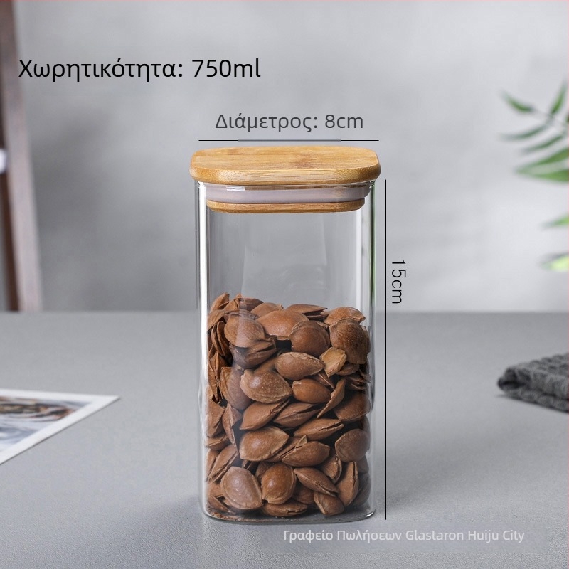 Τετράγωνο γυάλινο δοχείο αποθήκευσης από Borosilicate γυαλί, τροφίμων ποιότητας, σφραγιζόμενο για κόκκους, 800-1000 ml, κατάλληλο για φούρνο μικροκυμάτων