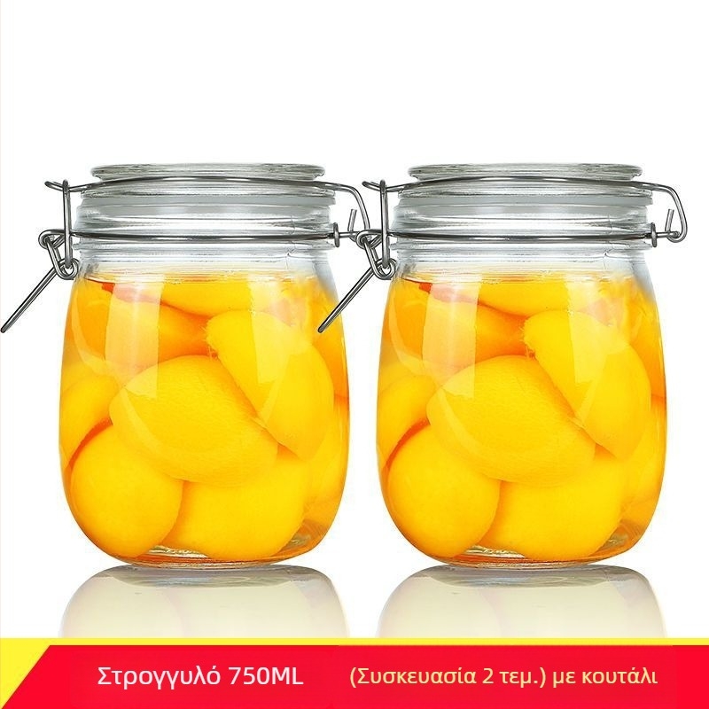Γυάλινο σφραγισμένο βάζο με καπάκι για οικιακή αποθήκευση τροφίμων, κατάλληλο για κονσερβοποίηση, λεμόνι, φρούτο του πάθους και μέλι, 300 ml