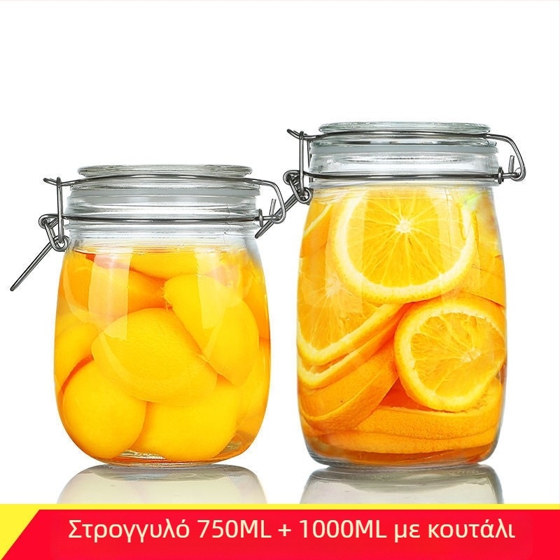 Γυάλινο σφραγισμένο βάζο με καπάκι για οικιακή αποθήκευση τροφίμων, κατάλληλο για κονσερβοποίηση, λεμόνι, φρούτο του πάθους και μέλι, 300 ml