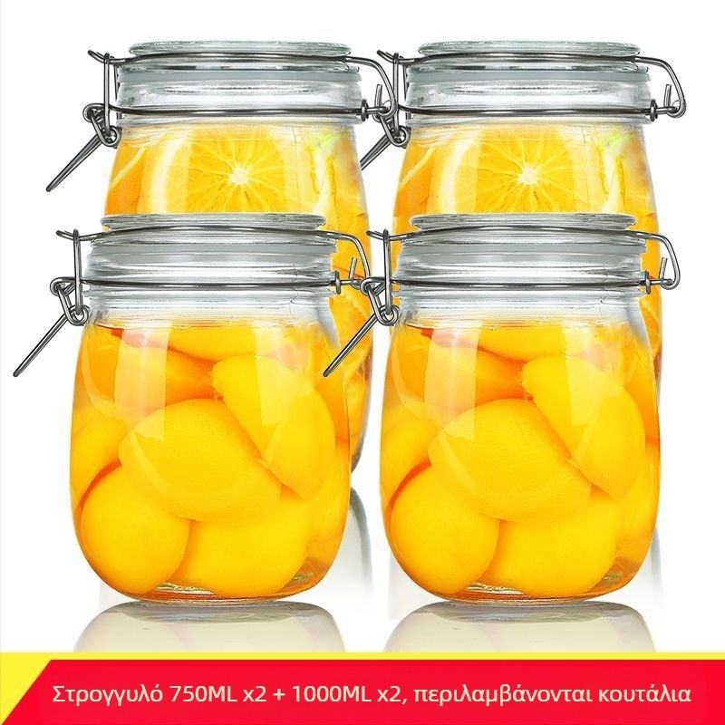 Γυάλινο σφραγισμένο βάζο με καπάκι για οικιακή αποθήκευση τροφίμων, κατάλληλο για κονσερβοποίηση, λεμόνι, φρούτο του πάθους και μέλι, 300 ml
