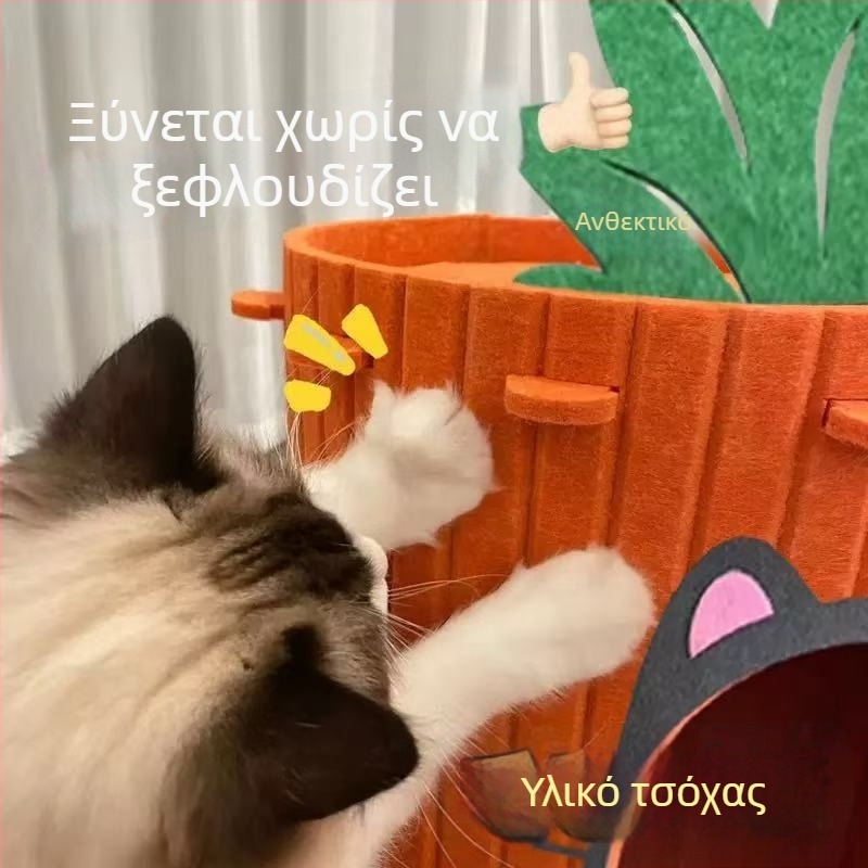 Φωλιά γάτας για όλη τη χρονιά με ανθεκτικό σωλήνα για πατουσάκι και ημι-κλειστή τρισδιάστατη σπηλιά παιχνιδιών — Καρότο φωλιά γάτας